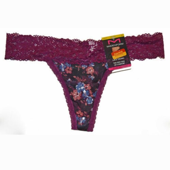 Maidenform NWT Black Floral Comfort Devotion Allover Lace Thong Panty DMESLT 5 6 - Picture 1 of 4